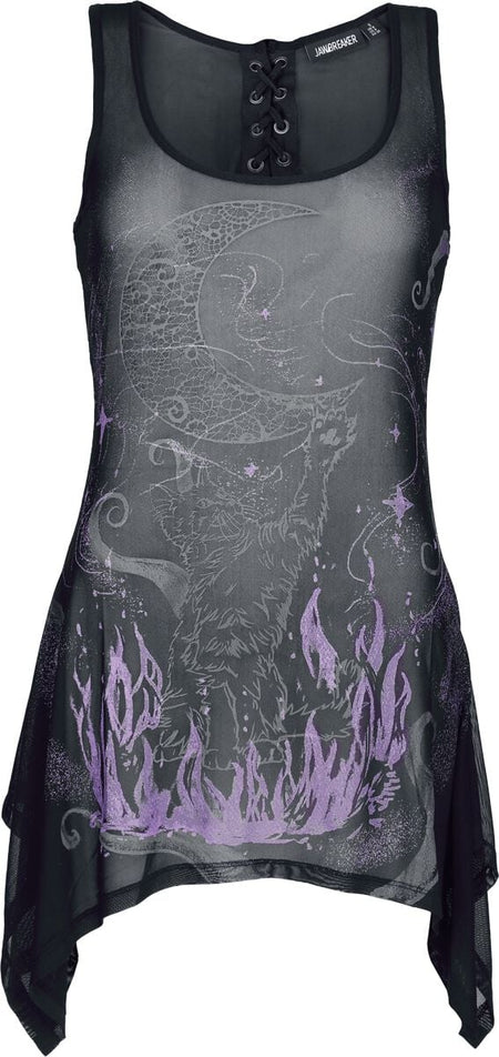 Top Rockabilly de Jawbreaker - Cosmic Cat - Haut en Mailles - XS à L - pour Femme - noir - Jawbreaker