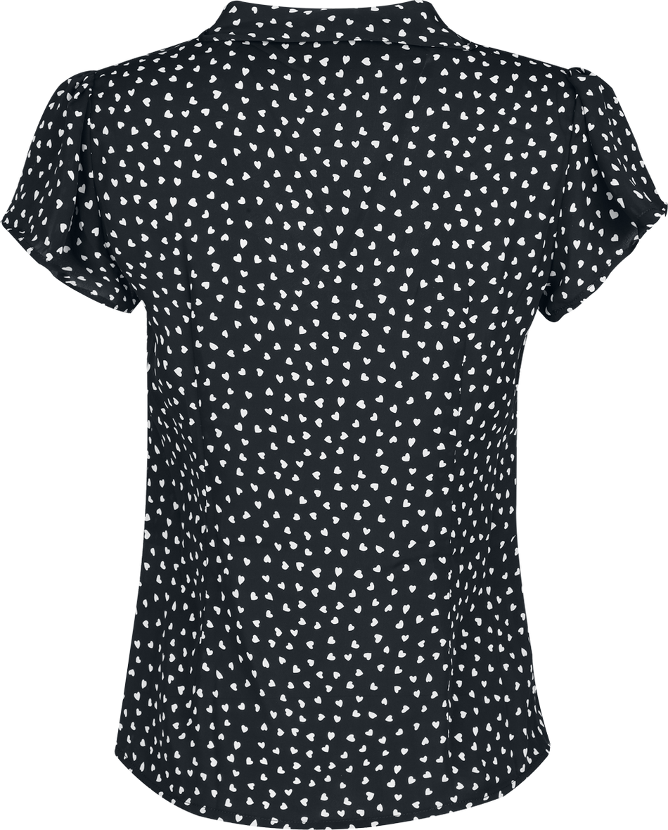 Chemisier Rockabilly de Voodoo Vixen - Heart Patterned Flutter Sleeve Top - S à XXL - pour Femme - noir/blanc - Voodoo Vixen - View 2