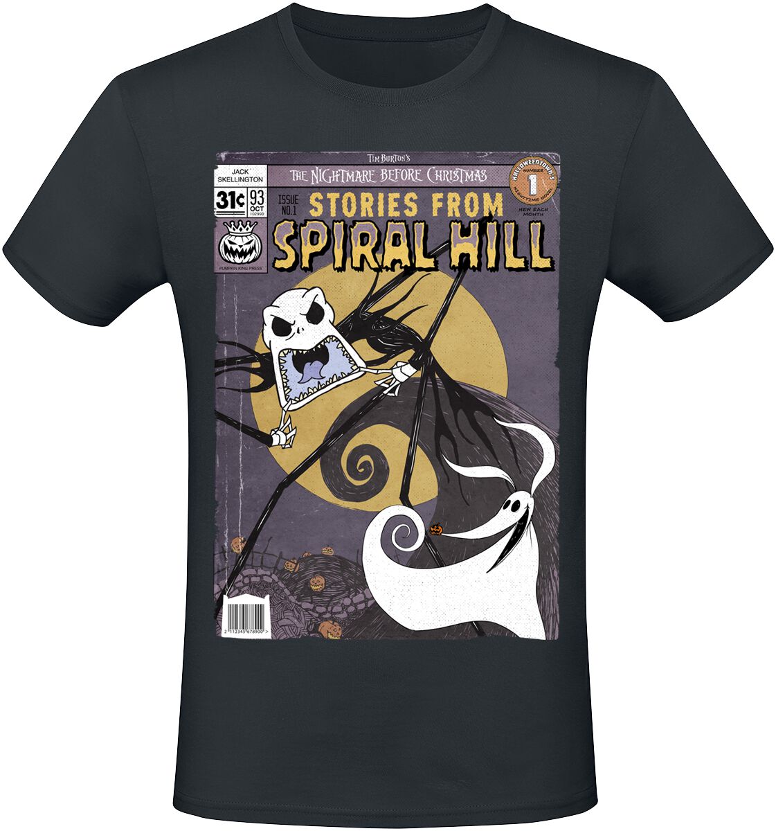 T-Shirt Manches courtes Disney de L'Étrange Noël De Monsieur Jack - Jack - Spiral Hill Cover - S à XXL - pour Homme - noir - L'Étrange Noël De Monsieur Jack