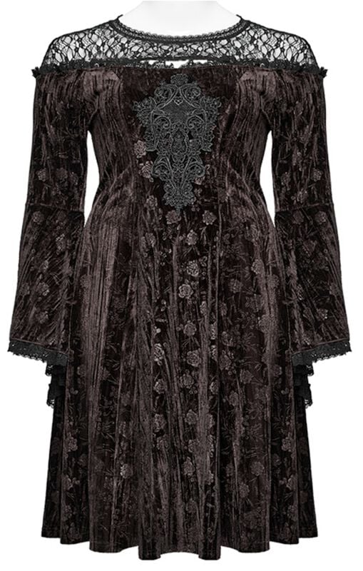 Robe courte Gothic de Punk Rave - Goth Dark Night Rose - Robe Velours - L-XL à 4XL-5XL - pour Femme - marron/noir - Punk Rave