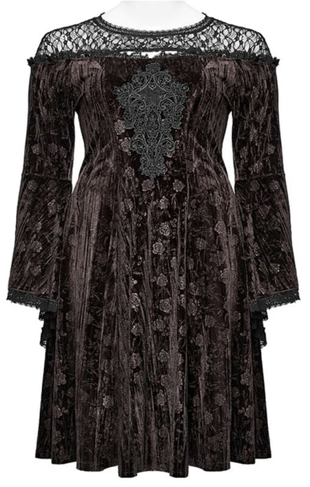 Robe courte Gothic de Punk Rave - Goth Dark Night Rose - Robe Velours - L-XL à 4XL-5XL - pour Femme - marron/noir - Punk Rave