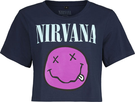 T-Shirt Manches courtes  de Nirvana - Smiley - XS à XL - pour Femme - marine - Nirvana