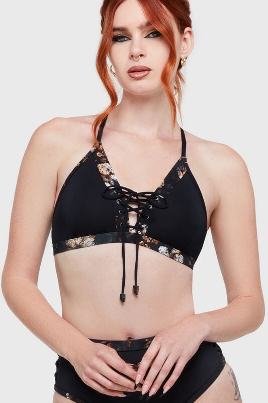 Haut de bikini Gothic de Killstar - Twilight Boho Summer - Cinder Root - Haut de Bikini - XS à 4XL - pour Femme - noir/blanc - Killstar