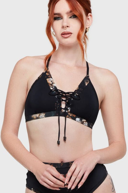 Haut de bikini Gothic de Killstar - Twilight Boho Summer - Cinder Root - Haut de Bikini - XS à 4XL - pour Femme - noir/blanc - Killstar