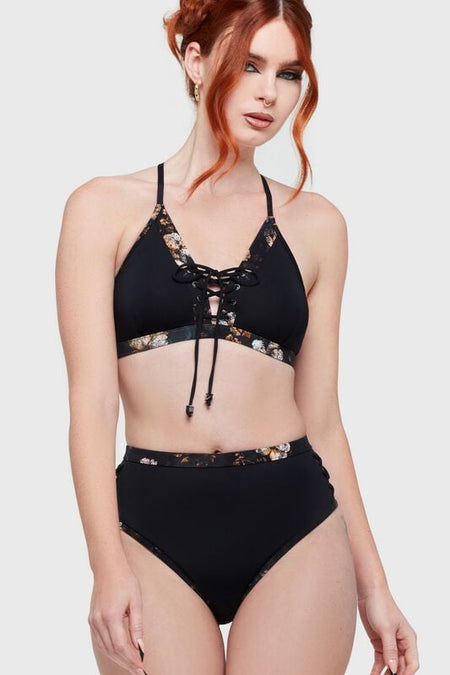 Bas de bikini Gothic de Killstar - Twilight Boho Summer - Cinder Root - Bas de Bikini - XS à 4XL - pour Femme - noir/blanc - Killstar