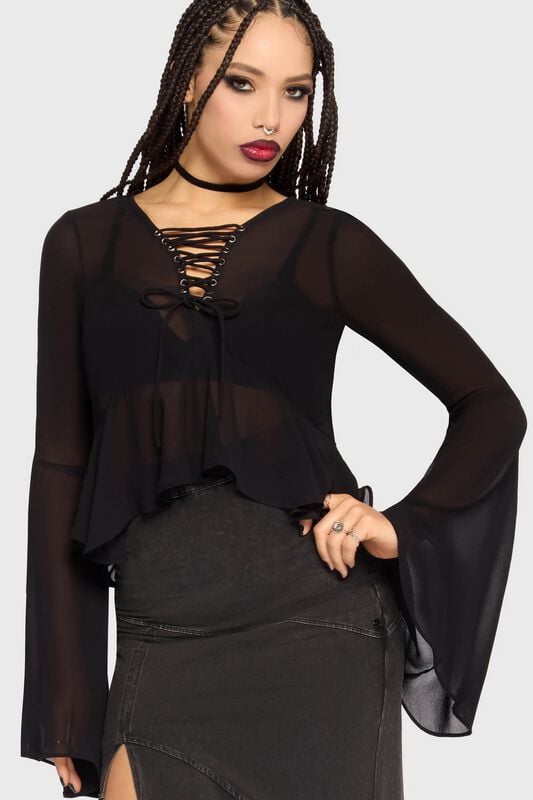T-shirt manches longues Gothic de Killstar - Gaia Adorned - Haut Manches Longues - XS à 3XL - pour Femme - noir - Killstar