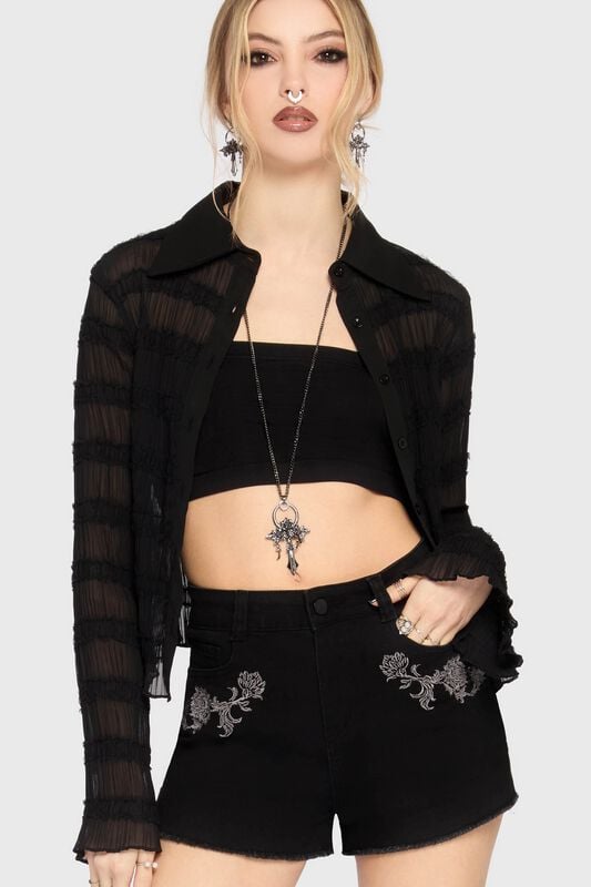 Short Gothic de Killstar - Gaia Adorned - Short Brodé - XS à XXL - pour Femme - noir - Killstar