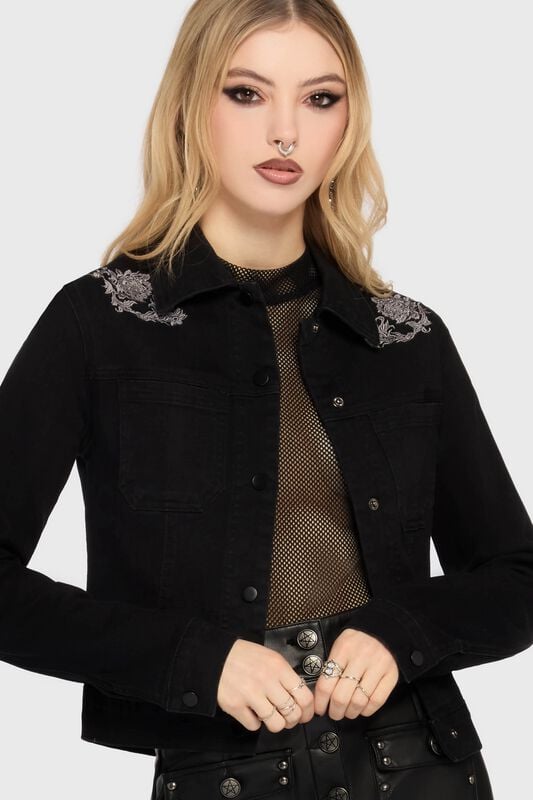 Veste en Jean Gothic de Killstar - Gaia Adorned - Veste Brodée - XS à 4XL - pour Femme - noir - Killstar