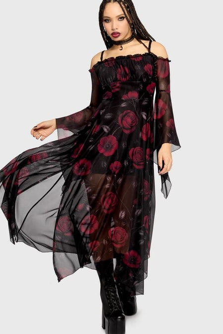 Robe longue Gothic de Killstar - Mourning Muse - Mystic Meadow Maxi Dress - XS à 4XL - pour Femme - noir/rouge - Killstar