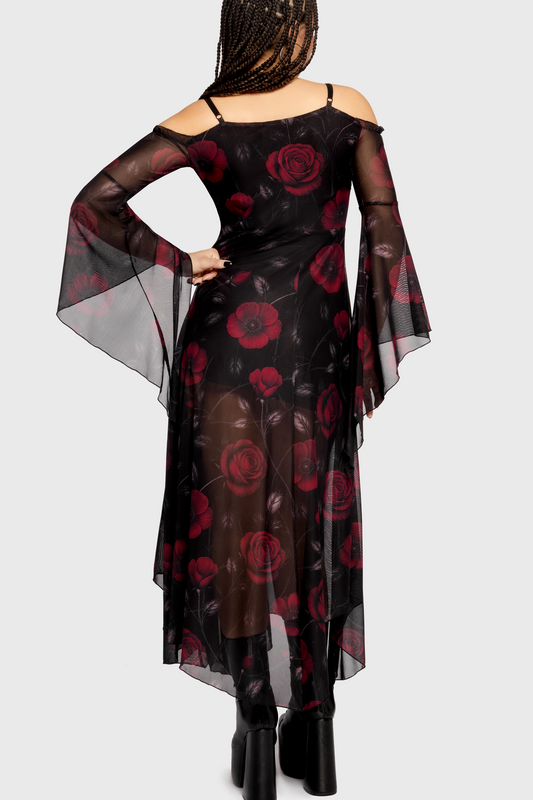 Robe longue Gothic de Killstar - Mourning Muse - Mystic Meadow Maxi Dress - XS à 4XL - pour Femme - noir/rouge - Killstar - View 2