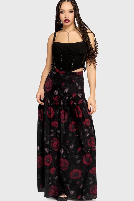 Jupe longue Gothic de Killstar - Mourning Muse - Fawnelle Skirt - XS à XL - pour Femme - noir/rouge - Killstar