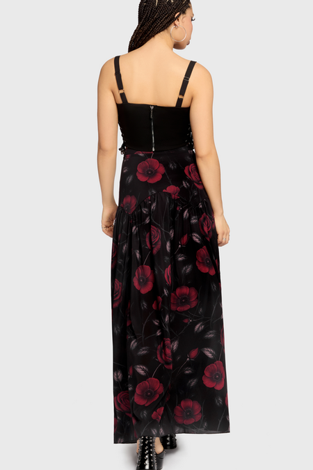 Jupe longue Gothic de Killstar - Mourning Muse - Fawnelle Skirt - XS à XL - pour Femme - noir/rouge - Killstar - View 2