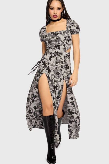 Jupe longue Gothic de Killstar - Mourning Muse - Venomous Rose Skirt - XS à 4XL - pour Femme - gris/noir - Killstar