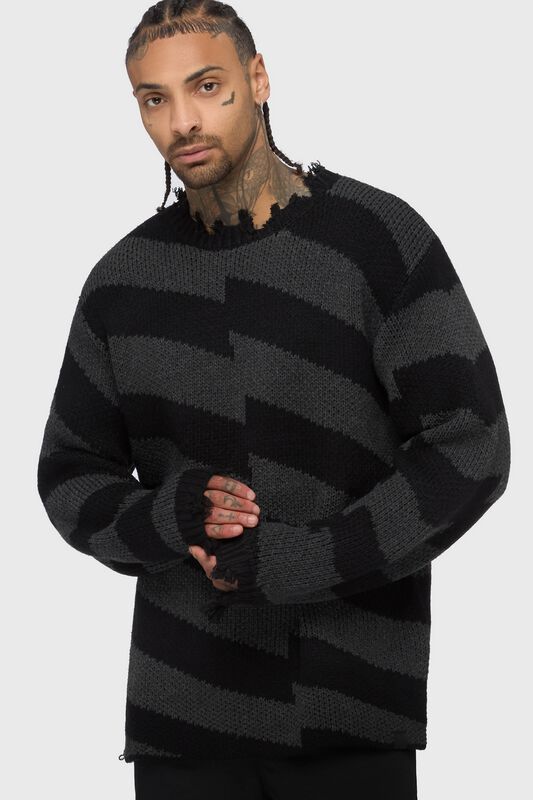 Pull tricoté Gothic de Killstar - Shadowmark Jaquard Sweater - XS à 4XL - pour Homme - noir/gris - Killstar