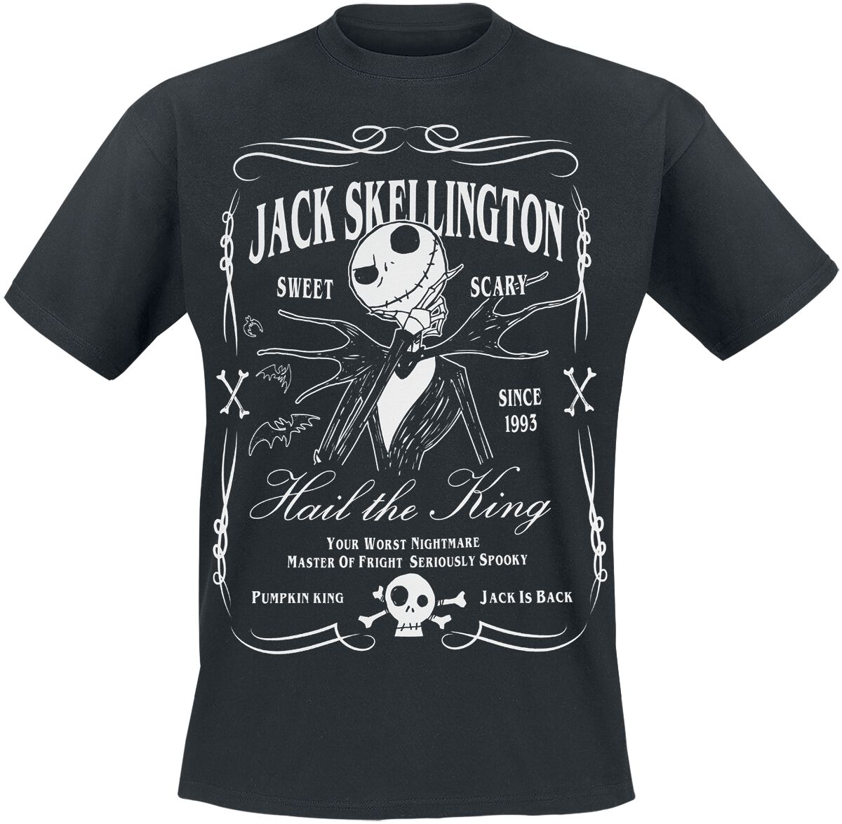 T-Shirt Manches courtes Disney de L'Étrange Noël De Monsieur Jack - Jack Skellington - Label - M à 3XL - pour Homme - noir - L'Étrange Noël De Monsieur Jack