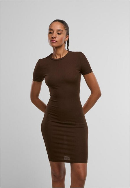 Robe courte  de Urban Classics - Robe T-Shirt Slim - XS à L - pour Femme - marron - Urban Classics