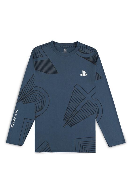 T-shirt manches longues Gaming de Playstation - Boutons - S à XXL - pour Homme - bleu foncé - Playstation