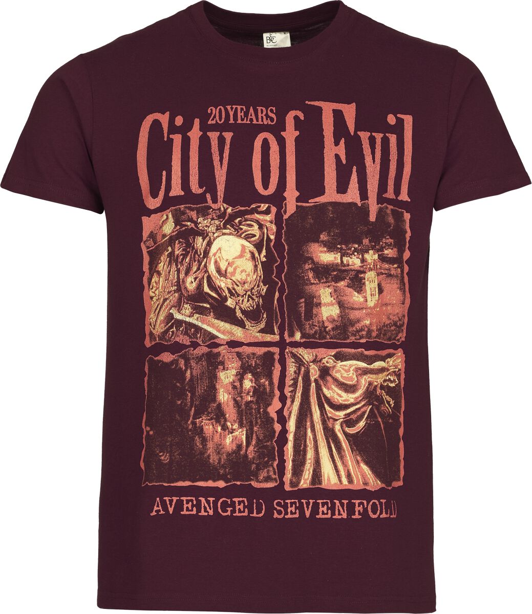 T-Shirt Manches courtes  de Avenged Sevenfold - City of evil - S à 3XL - pour Homme - bordeaux - Avenged Sevenfold