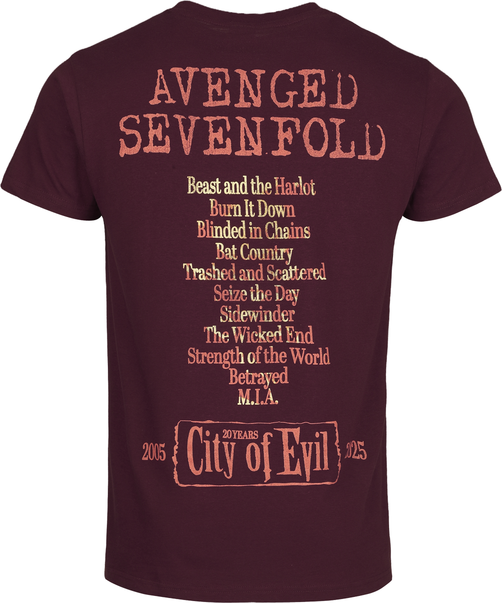 T-Shirt Manches courtes  de Avenged Sevenfold - City of evil - S à 3XL - pour Homme - bordeaux - Avenged Sevenfold - View 2