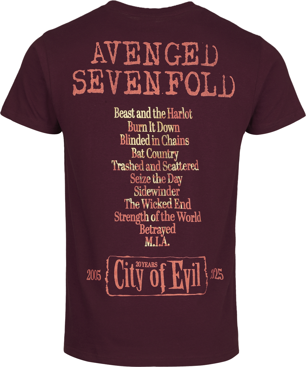 T-Shirt Manches courtes  de Avenged Sevenfold - City of evil - S à 3XL - pour Homme - bordeaux - Avenged Sevenfold - View 2