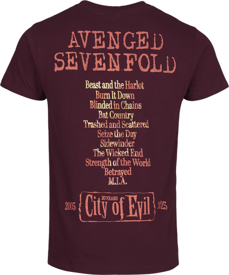 T-Shirt Manches courtes  de Avenged Sevenfold - City of evil - S à 3XL - pour Homme - bordeaux - Avenged Sevenfold - View 2