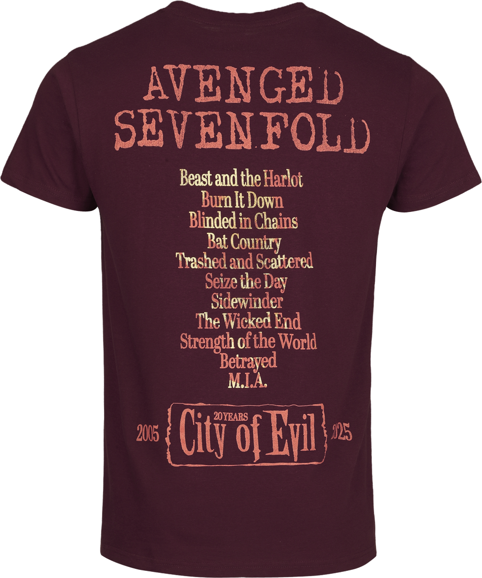T-Shirt Manches courtes  de Avenged Sevenfold - City of evil - S à 3XL - pour Homme - bordeaux - Avenged Sevenfold - View 2