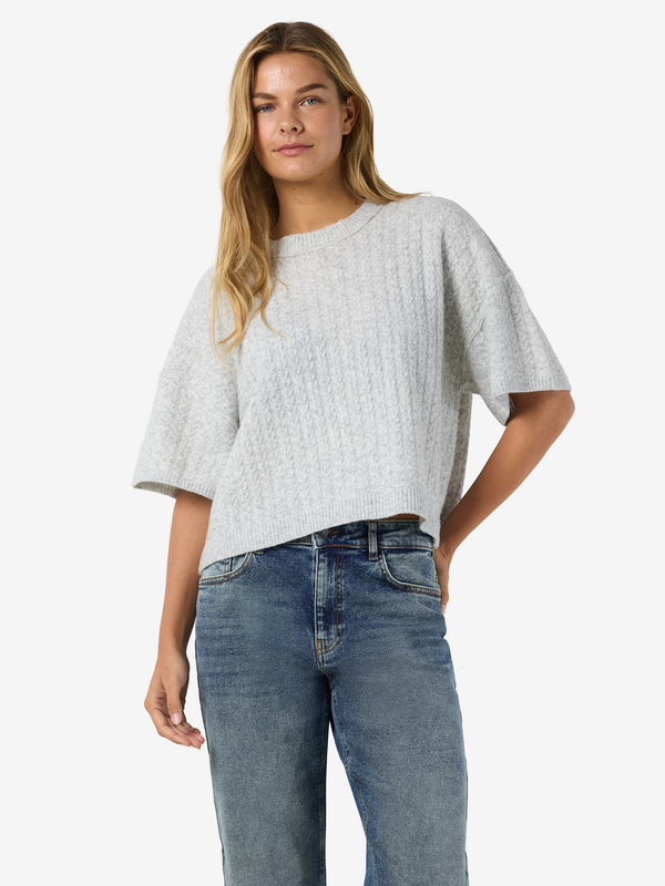 T-Shirt Manches courtes  de Noisy May - NMSMILLA S/S NOOS - Crop Top Tricoté - XS à XL - pour Femme - gris - Noisy May - View 2