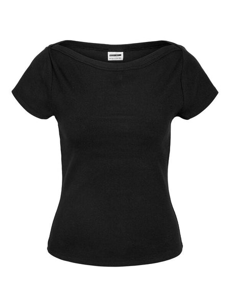 T-Shirt Manches courtes  de Noisy May - NMMAYA S/S NOOS - Haut Col Bateau - XS à L - pour Femme - noir - Noisy May