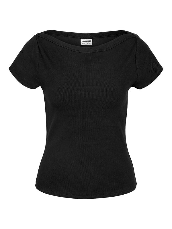 T-Shirt Manches courtes  de Noisy May - NMMAYA S/S NOOS - Haut Col Bateau - XS à L - pour Femme - noir - Noisy May