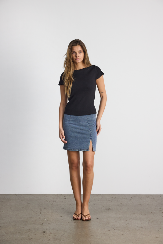 T-Shirt Manches courtes  de Noisy May - NMMAYA S/S NOOS - Haut Col Bateau - XS à L - pour Femme - noir - Noisy May - View 2