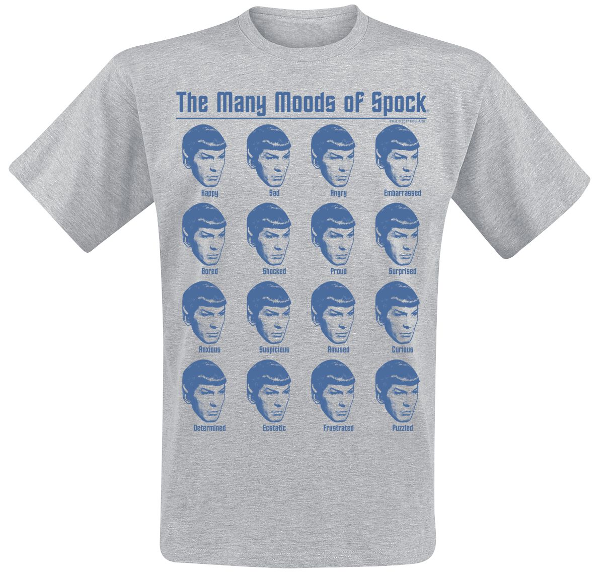 T-Shirt Manches courtes  de Star Trek - Many Moods Of Spock - M à 3XL - pour Homme - gris - Star Trek