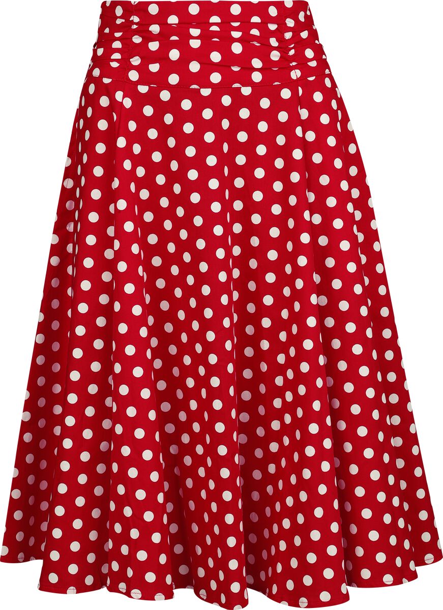 Jupe mi-longue Rockabilly de H&R London - Jupe à Pois Blancs - S à 4XL - pour Femme - rouge - H&R London