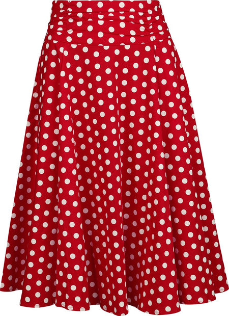 Jupe mi-longue Rockabilly de H&R London - Jupe à Pois Blancs - S à 4XL - pour Femme - rouge - H&R London