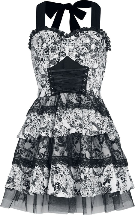 Robe courte Rockabilly de H&R London - Dark Rebel - Robe Swing - XS à XL - pour Femme - noir/blanc - H&R London