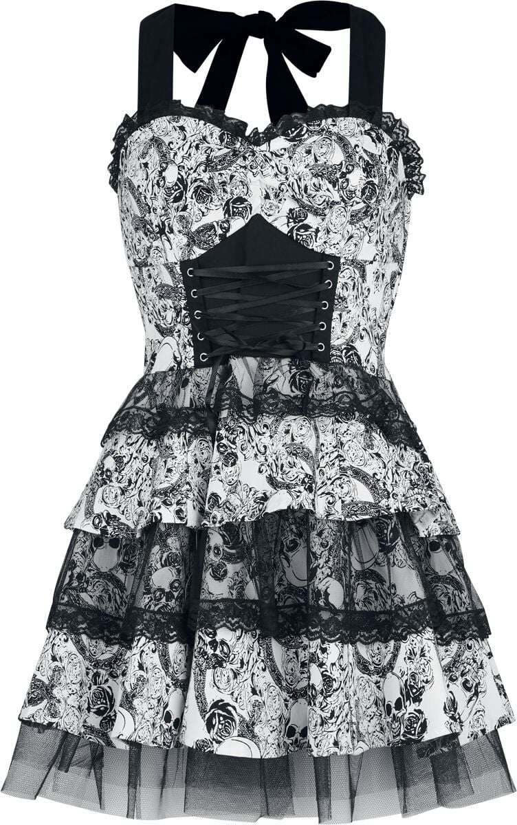 Robe courte Rockabilly de H&R London - Dark Rebel - Robe Swing - XS à XL - pour Femme - noir/blanc - H&R London