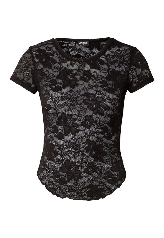 T-Shirt Manches courtes  de Urban Classics - Crop Top Dentelle - XS à L - pour Femme - noir - Urban Classics