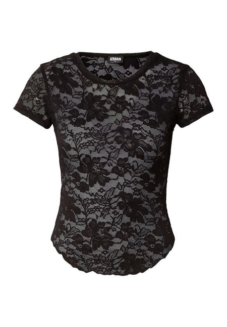 T-Shirt Manches courtes  de Urban Classics - Crop Top Dentelle - XS à L - pour Femme - noir - Urban Classics