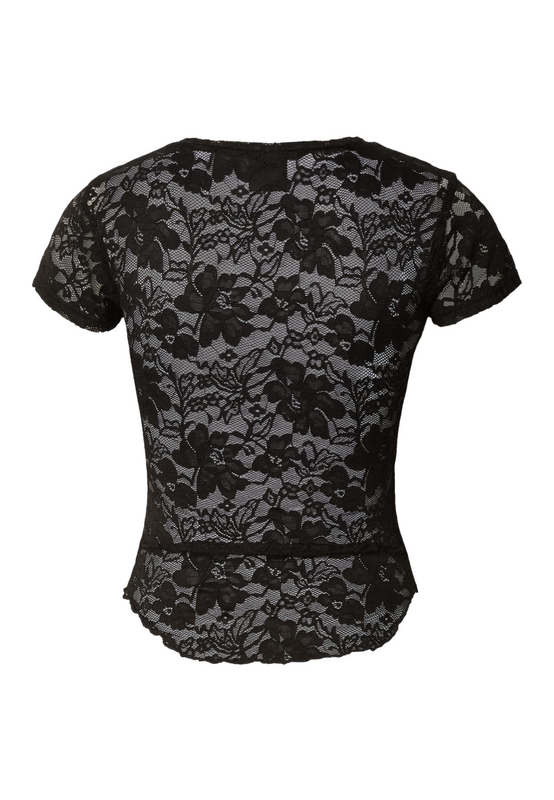 T-Shirt Manches courtes  de Urban Classics - Crop Top Dentelle - XS à L - pour Femme - noir - Urban Classics - View 2