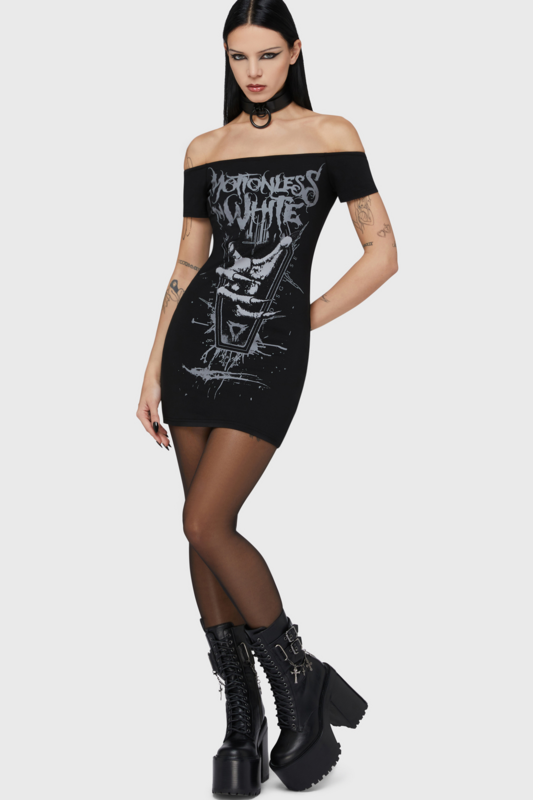 Robe courte Gothic de Motionless In White by Killstar - Up from Hell - Robe Bardot - M à 4XL - pour Femme - noir - Motionless In White by Killstar - View 2