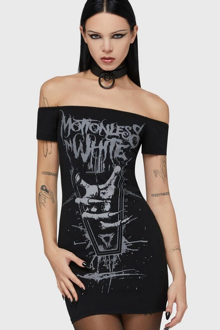 Robe courte Gothic de Motionless In White by Killstar - Up from Hell - Robe Bardot - M à 4XL - pour Femme - noir - Motionless In White by Killstar