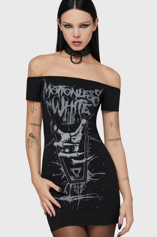 Robe courte Gothic de Motionless In White by Killstar - Up from Hell - Robe Bardot - M à 4XL - pour Femme - noir - Motionless In White by Killstar