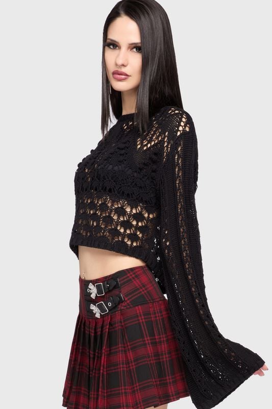Pull tricoté Gothic de Killstar - Celestial Summer - Midnight Vale Cropped Sweater - XS à XL - pour Femme - noir - Killstar