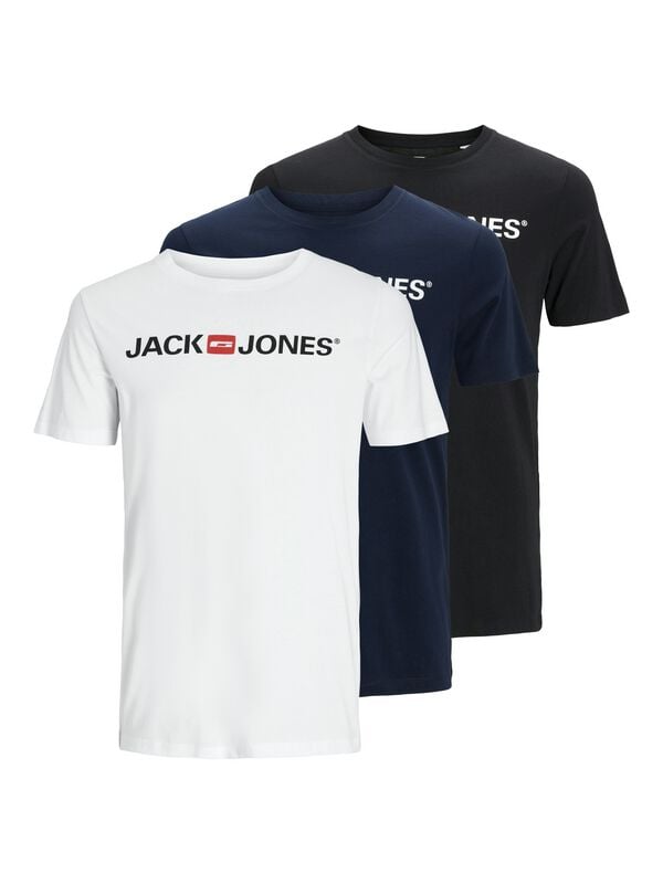 T-Shirt Manches courtes  de Jack & Jones - JJECORP CREW NECK 3PKMP NOOS - T-Shirt Logo - S à XXL - pour Homme - noir/blanc/bleu - jack & jones