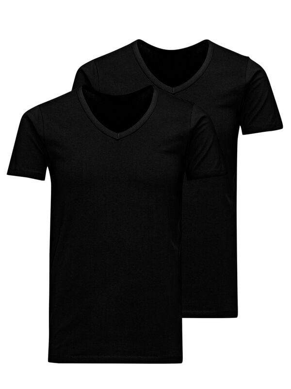 T-Shirt Manches courtes  de Jack & Jones - JACBASIC NOOS - T-Shirt Col en V (Lot de 2) - S à XXL - pour Homme - noir - jack & jones