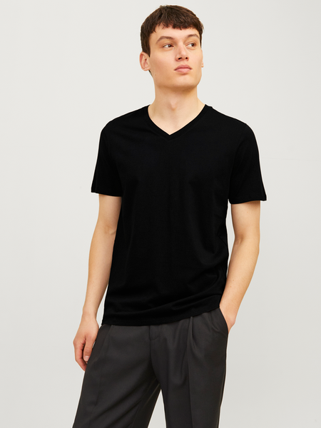 T-Shirt Manches courtes  de Jack & Jones - JACBASIC NOOS - T-Shirt Col en V (Lot de 2) - S à XXL - pour Homme - noir - jack & jones - View 2