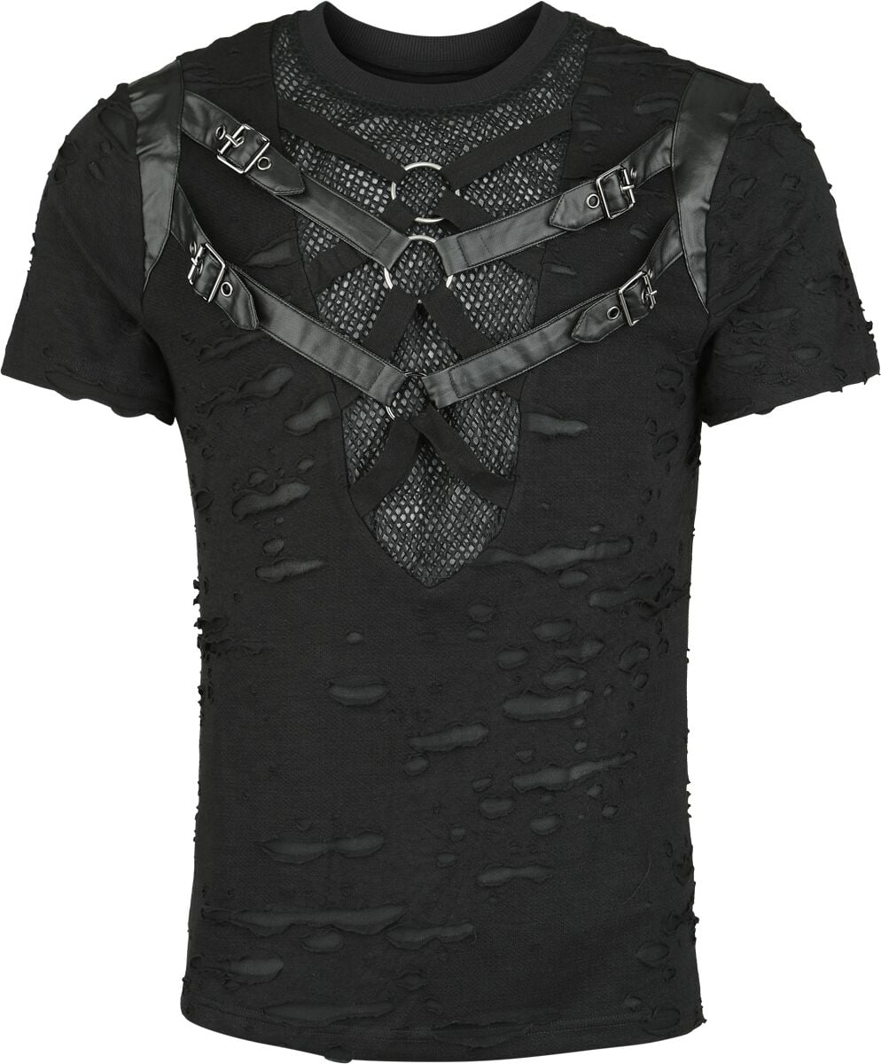 T-Shirt Manches courtes Gothic de Punk Rave - Punk Tattered Visual T-Shirt - S-M à XXL-3XL - pour Homme - noir - Punk Rave