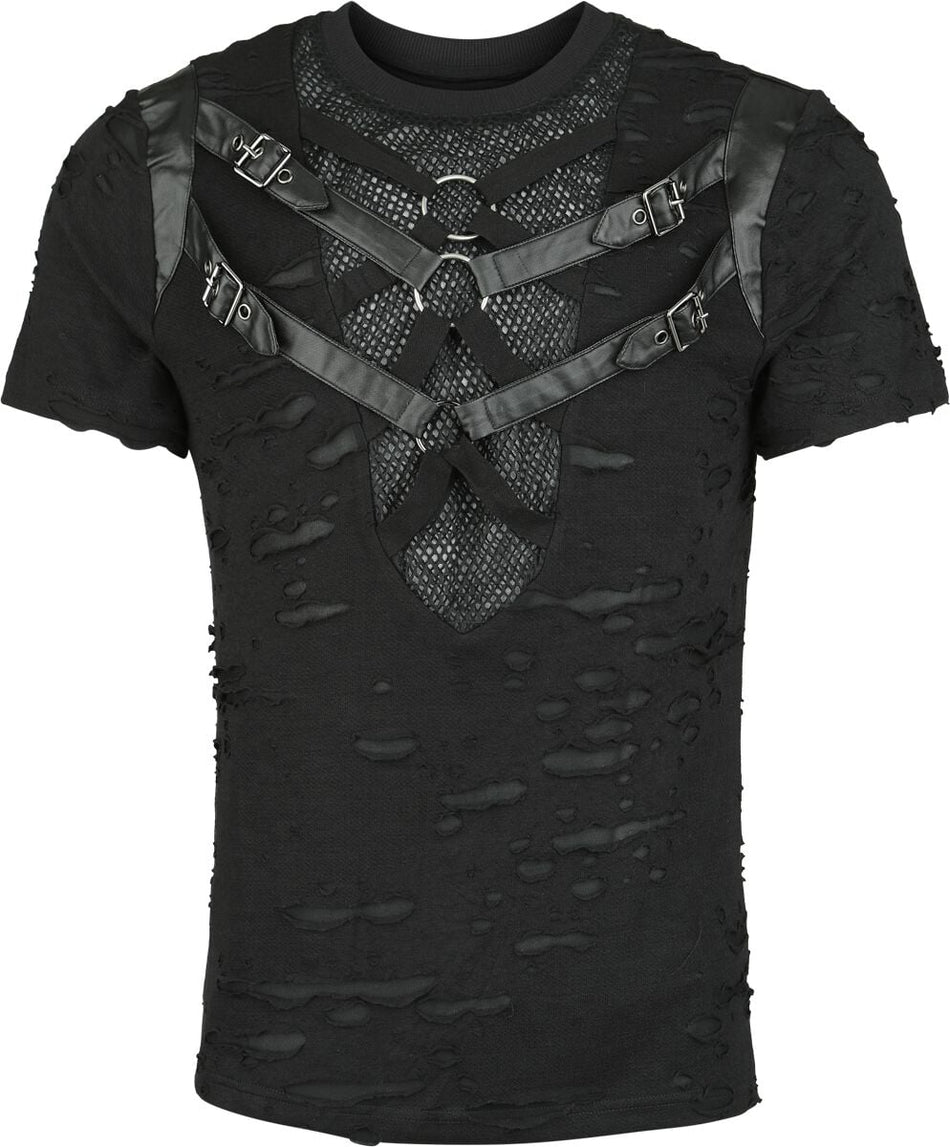 T-Shirt Manches courtes Gothic de Punk Rave - Punk Tattered Visual T-Shirt - S-M à XXL-3XL - pour Homme - noir - Punk Rave
