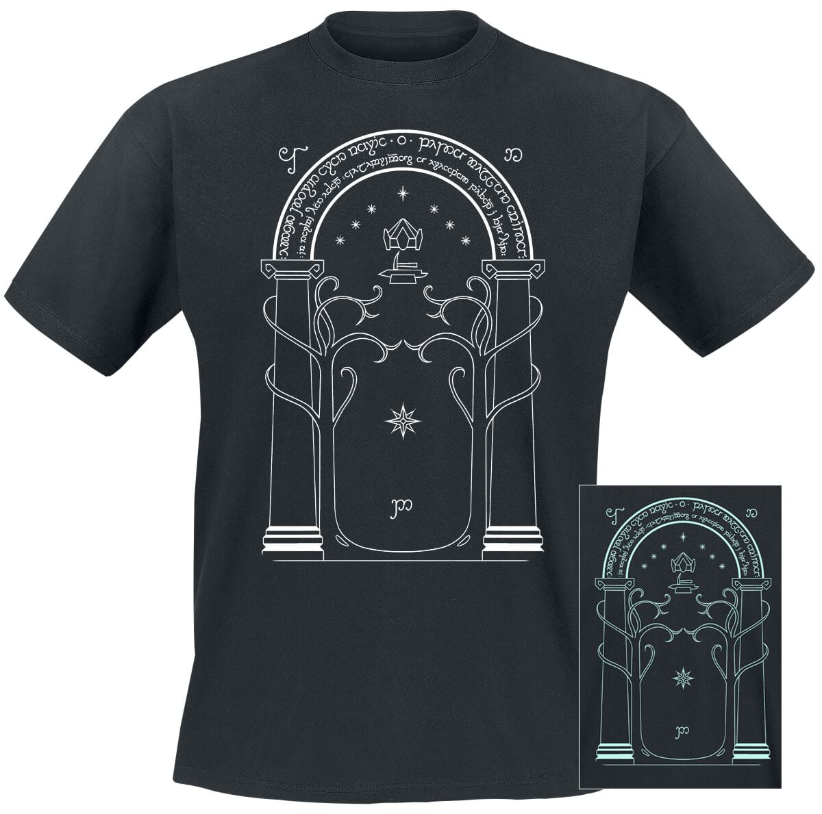 T-Shirt Manches courtes  de Le Seigneur Des Anneaux - Moria - Portes de Durin (Phosphorescent) - M à 4XL - pour Homme - noir - Le Seigneur Des Anneaux