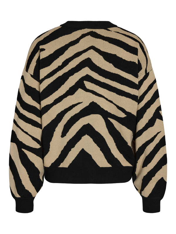 Pull tricoté  de Noisy May - NMCHARLOTT L/S O-NECK KNIT FWD NOOS - XS à XL - pour Femme - noir/beige - Noisy May - View 2