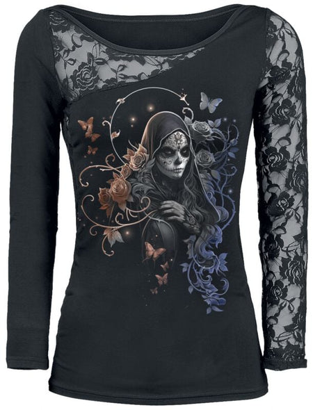 T-shirt manches longues  de Spiral - GOTHIC GRACE - F LS Lace Shoulder - S à 4XL - pour Femme - noir - Spiral